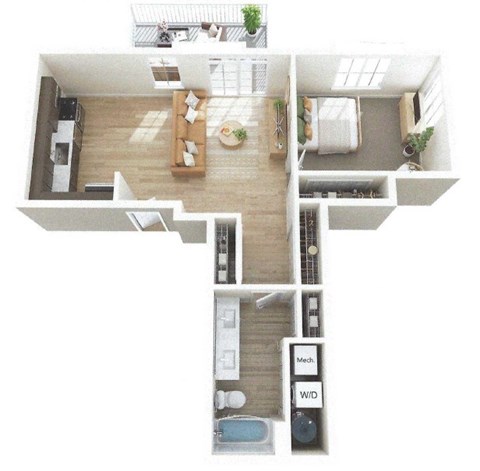Floor plan for 1 bed, 1 bath, 780 sqft
